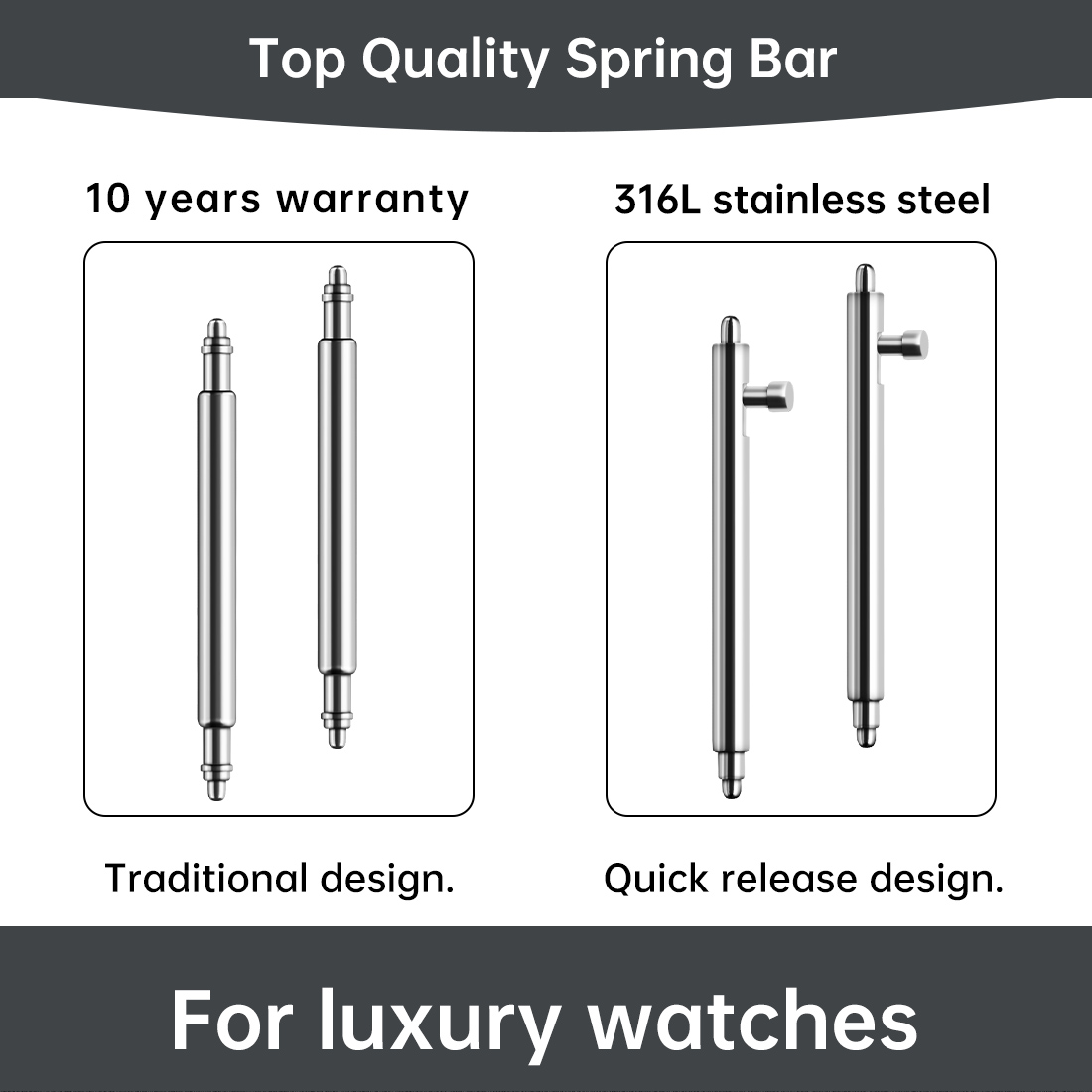 Leather Strap Quick Release - Maikes 316L Aço Inoxidável Barra de