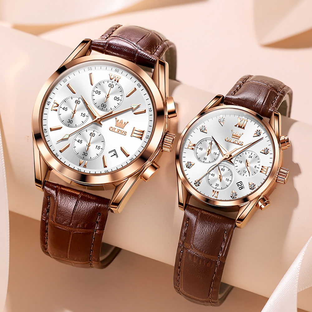 Leather Watch Band Men - OLEVS-Relógio de casal impermeável para homens