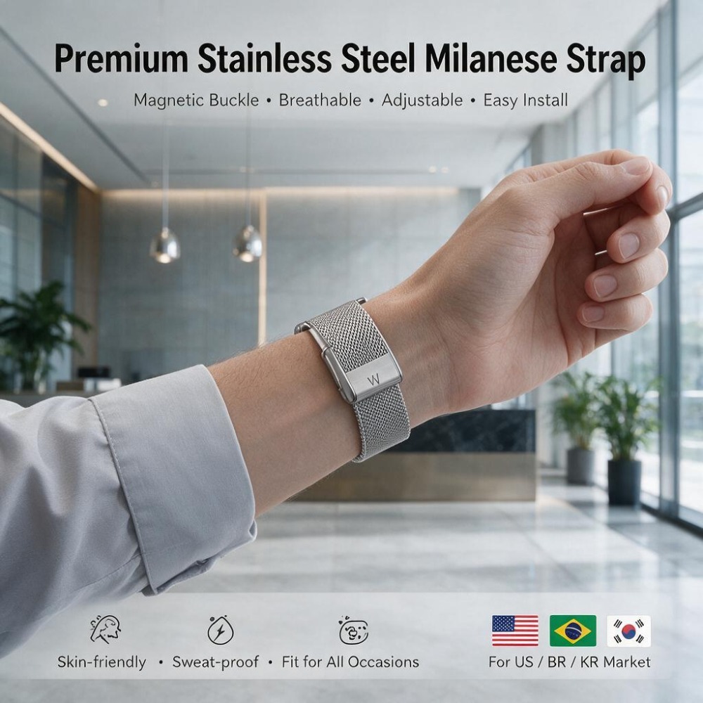 Mesh Strap Metal - Pulseira de Aço Inoxidável Milanese para