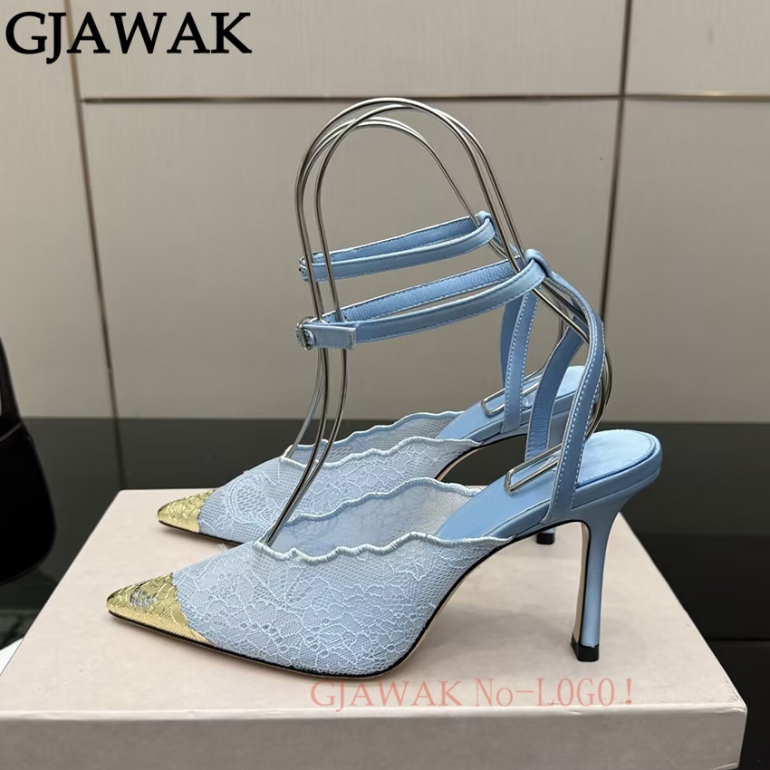 Mesh Strap Metal - Sapatos de Salto Alto Finos para